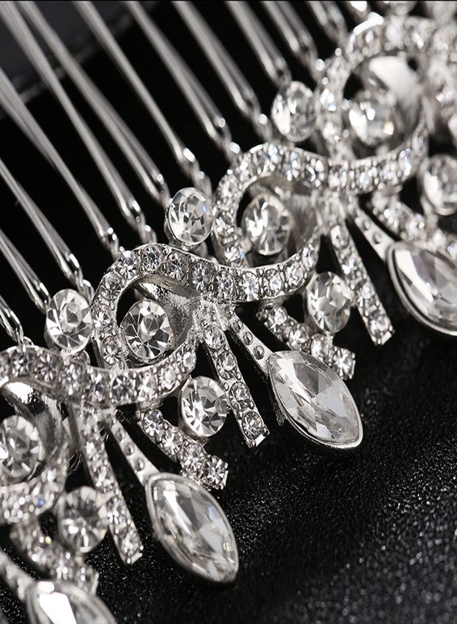 Xerling Women Hair Side Comb Rhinestones Bridal Hair Accessory Bride Wedding Headpiece Silver Crystal Decorative Hair Piece for Girls (Silver) - Image 3